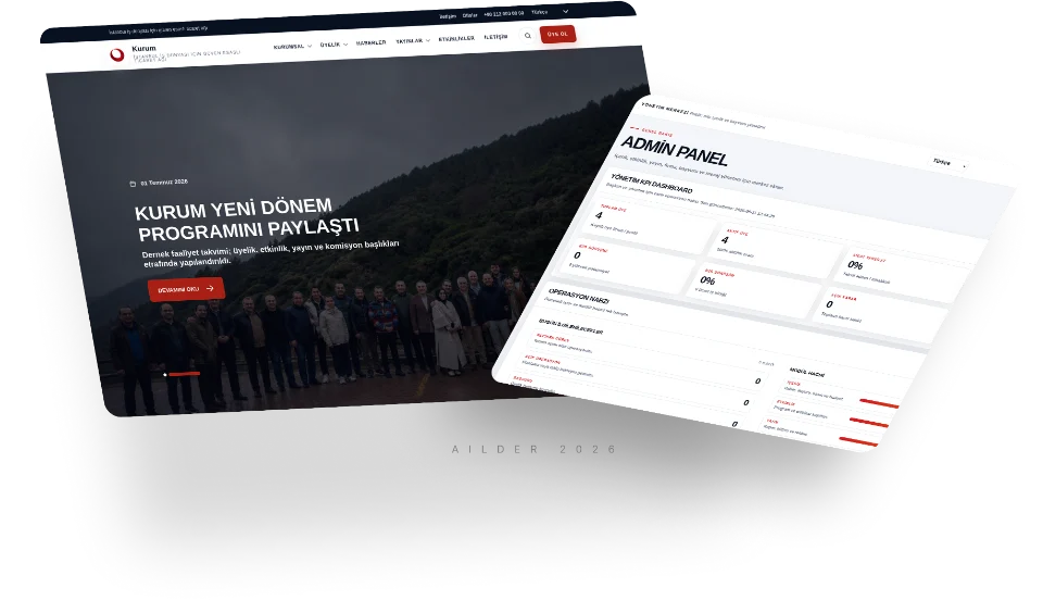 Ailder kurumsal web sitesi ve yönetim paneli ekran görüntüleri